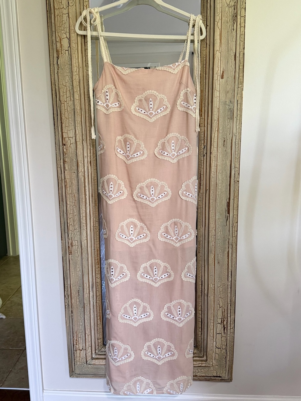 NWOT Sleeveless Tan Embroidered Maxi Dress